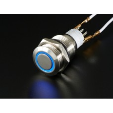 Rugged Metal Pushbutton with Blue LED Ring (16mm Blue Momentary)
