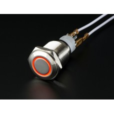 Rugged Metal Pushbutton with Red LED Ring (16mm Red Momentary)