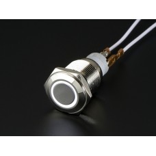 Rugged Metal On/Off Switch with White LED Ring (16mm White)
