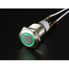 Rugged Metal On/Off Switch with Green LED Ring (16mm Green)